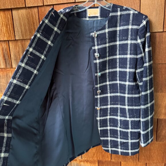 VTG Pendleton Blue Plaid Check Wool 80s Dark Academia USA Women's - Picture 7 of 15